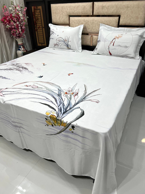 

Pure Decor White & Grey Floral 350 TC King Bedsheet with 2 Pillow Covers