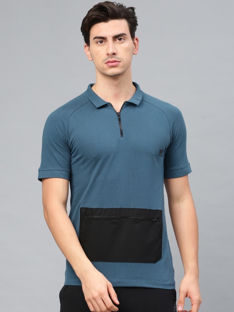 

HRX by Hrithik Roshan Men Teal Blue Solid Polo Collar T-shirt