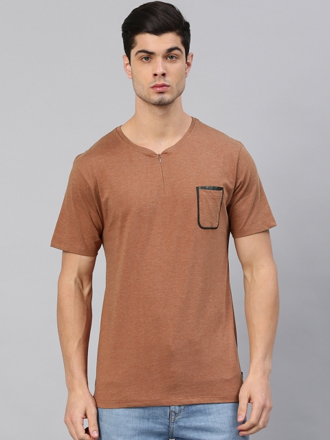 

HRX by Hrithik Roshan Men Brown Solid Round Neck T-shirt