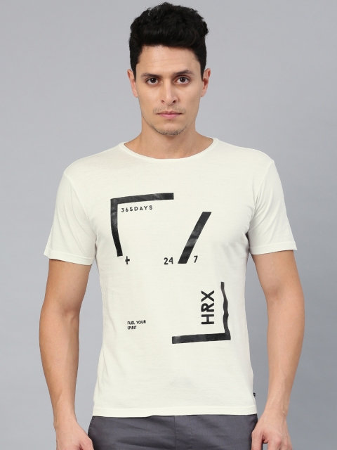 HRX by Hrithik Roshan Men Off-White Printed Round Neck T-shirt available at myntra for Rs.239