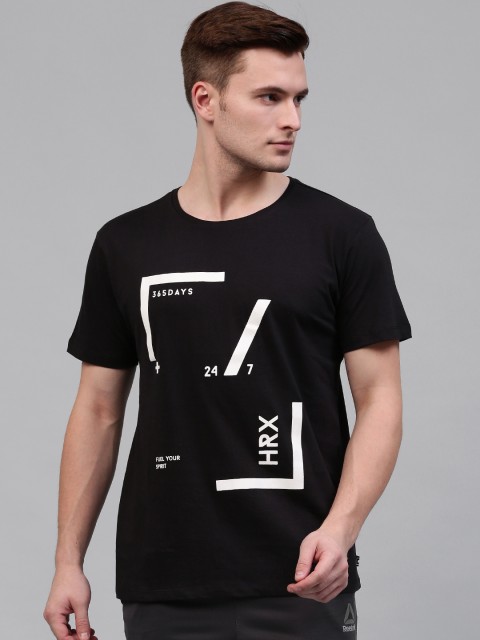 

HRX by Hrithik Roshan Men Black Printed Round Neck T-shirt