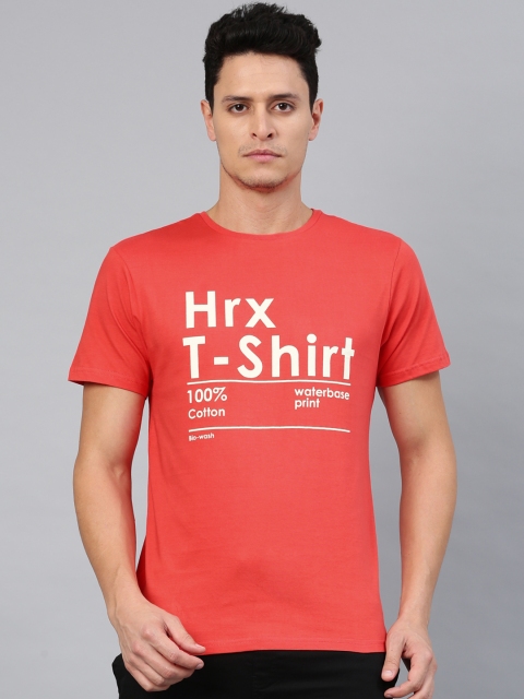 HRX by Hrithik Roshan Men Coral Pink Printed Round Neck T-shirt available at myntra for Rs.239