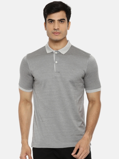 

Van Heusen Men Grey Self-Design Polo T-shirt