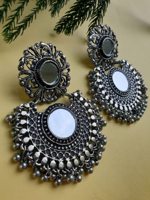 

FIROZA Silver-Toned Circular Drop Earrings
