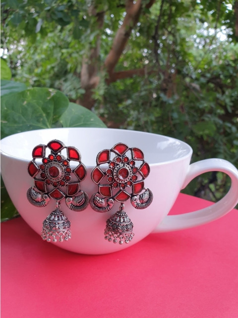 

FIROZA Orange Floral Jhumkas Earrings