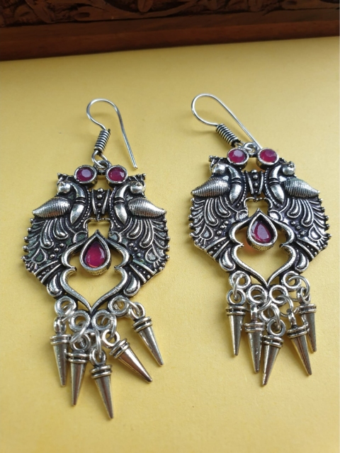 

FIROZA Silver-Toned Peacock Shaped Drop Earrings