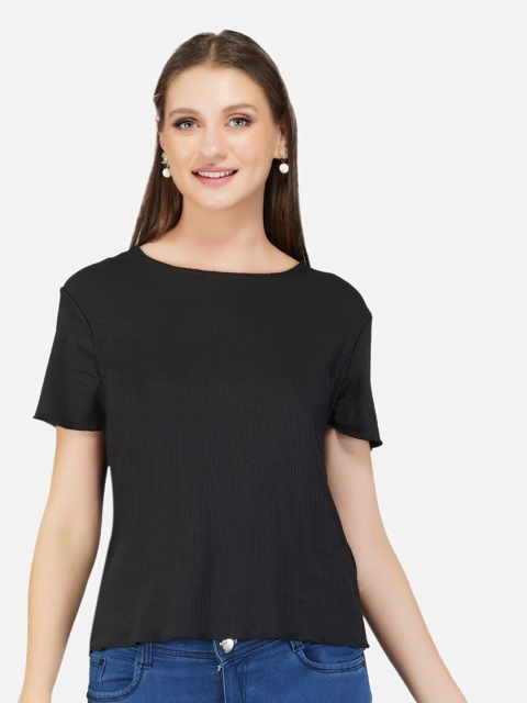 

ASEELO Black Solid Ribbed Top