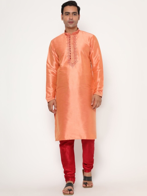 

THE FAB 3 Men Orange Ethnic Motifs Pure Cotton Kurta with Churidar