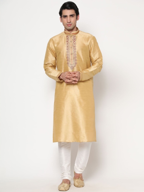 

THE FAB 3 Men Gold-Toned Embroidered Pure Cotton Kurta with Pyjamas