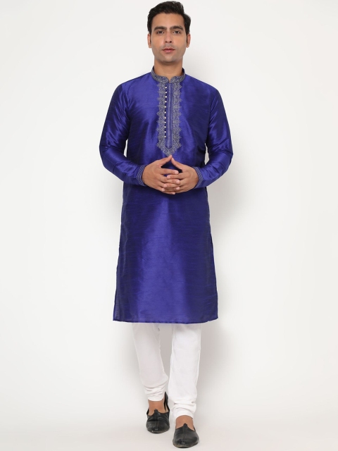 

THE FAB 3 Men Blue Pure Cotton Kurta with Churidar