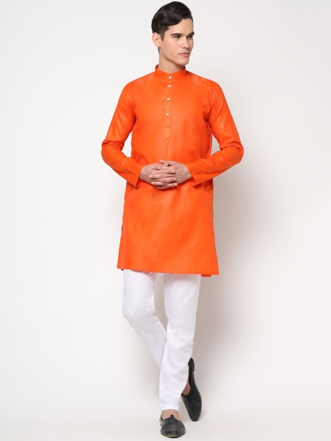 

THE FAB 3 Men Orange Pure Cotton Kurti with Pyjamas