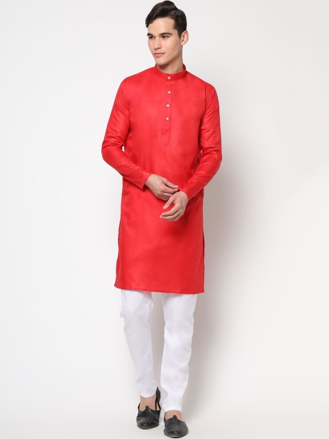 

THE FAB 3 Men Red Pure Cotton Kurta with Pyjamas