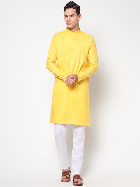 

THE FAB 3 Men Yellow Pure Cotton Kurta with Pyjamas