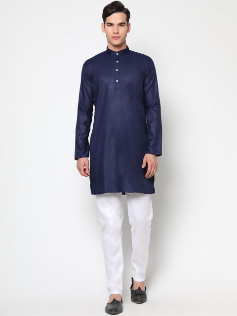 

THE FAB 3 Men Navy Blue Pure Cotton Kurta with Pyjamas