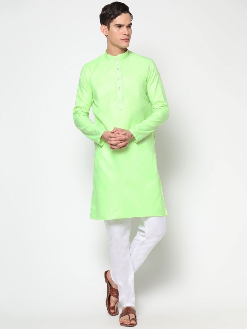 

THE FAB 3 Men Sea Green Yoke Design Pure Cotton Kurta with Pyjamas