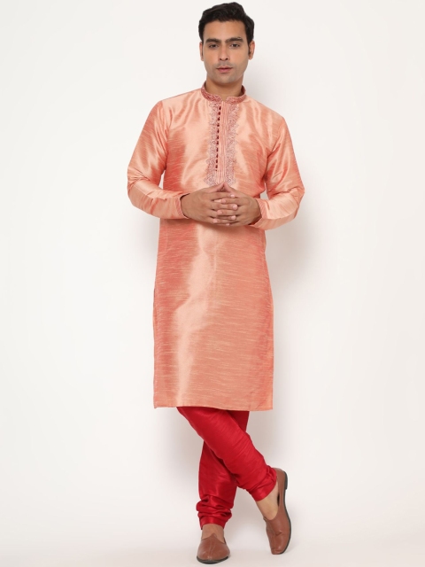 

THE FAB 3 Men Peach-Coloured Pure Cotton Kurta with Pyjamas