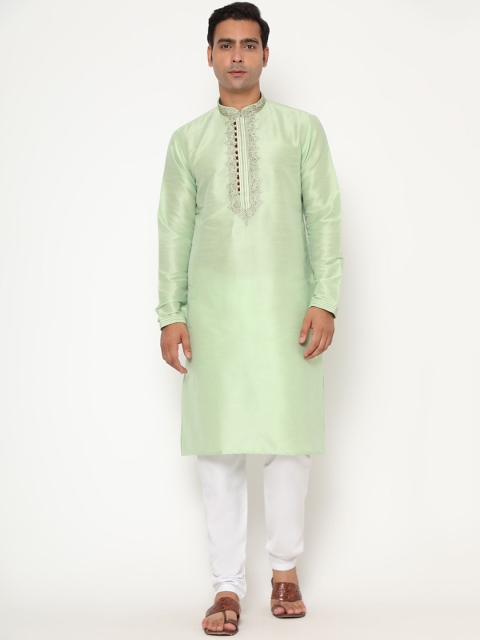 

THE FAB 3 Men Sea Green Pure Cotton Kurta with Pyjamas