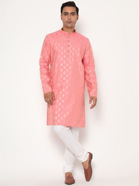 

THE FAB 3 Men Pink Printed Pure Cotton Kurta with Pyjamas