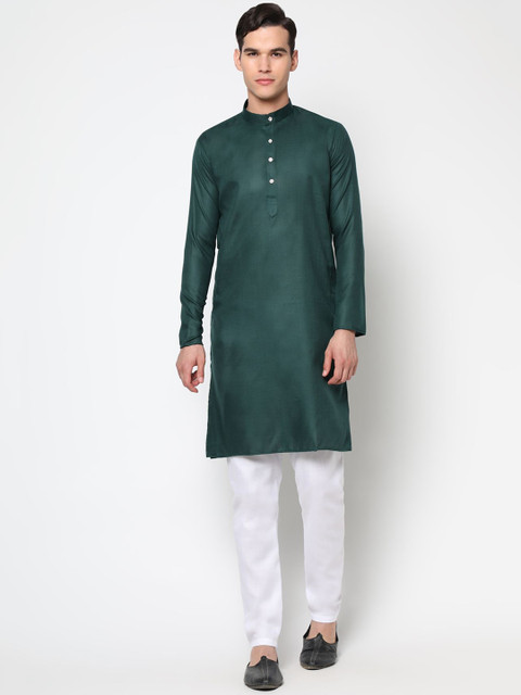 

THE FAB 3 Men Green Pure Cotton Kurta with Pyjamas