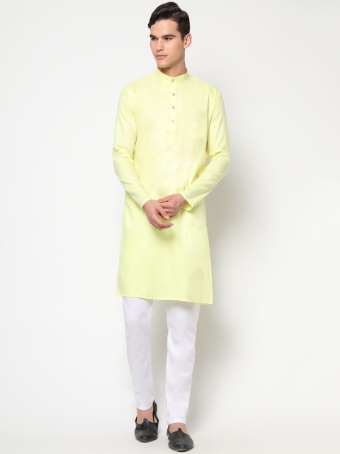 

THE FAB 3 Men Yellow Pure Cotton Kurta with Pyjamas