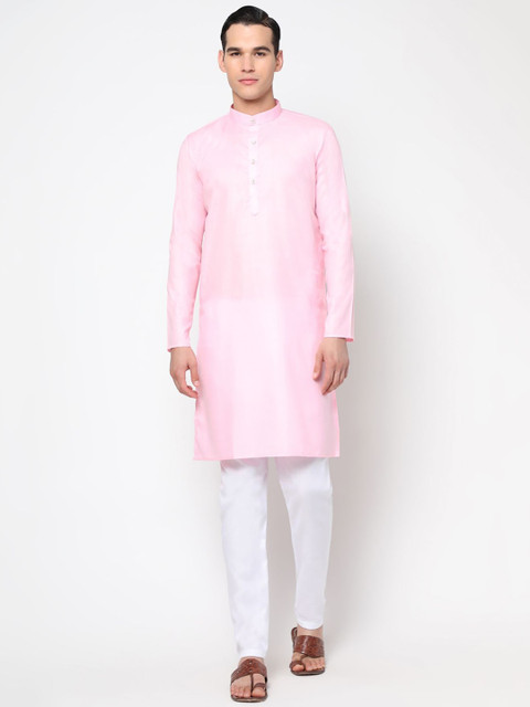 

THE FAB 3 Men Pink Pure Cotton Kurta with Pyjamas
