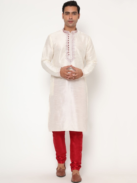 

THE FAB 3 Men White Pure Cotton Kurta with Churidar