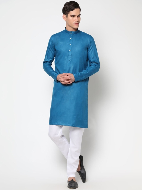 

THE FAB 3 Men Blue Pure Cotton Kurta with Pyjamas