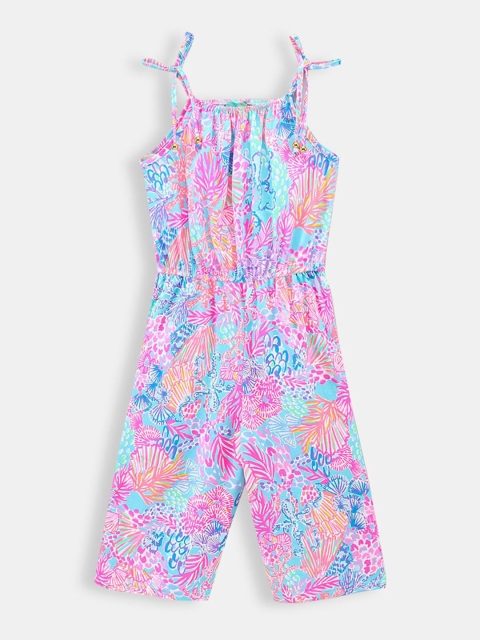 

Hopscotch Girls Pink & Blue Printed Basic Jumpsuit