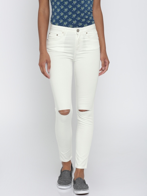 

Aeropostale Women White High-Rise Slash Knee Stretchable Jeans