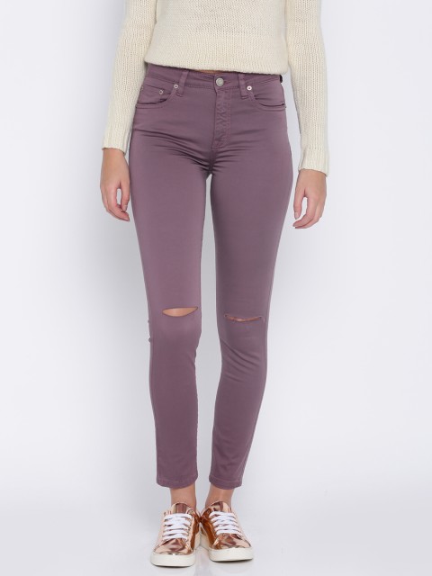 

Aeropostale Women Purple Slim Fit High-Rise Slash Knee Cropped Stretchable Jeans