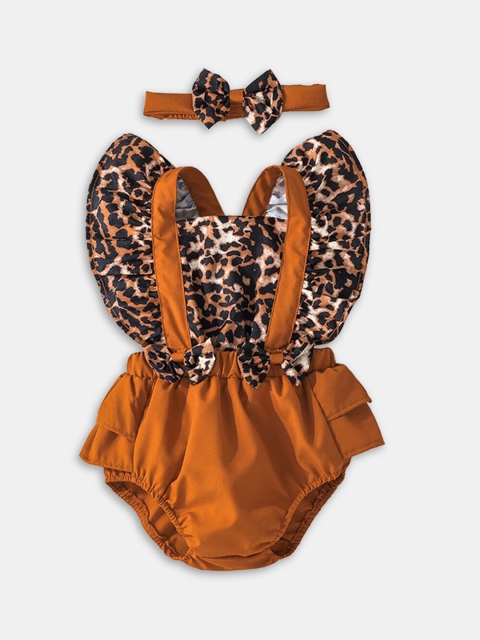

Hopscotch Infant Girls Brown Animal Printed Bodysuit With Headband