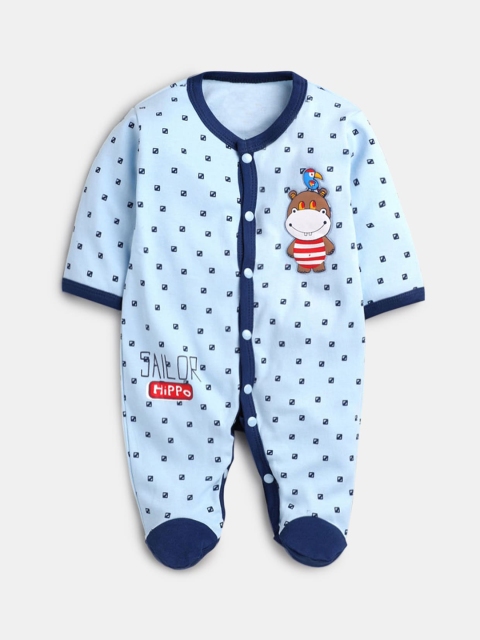 

Hopscotch Infant Boys Blue Printed Cotton Bodysuit