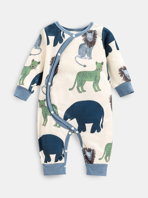 

Hopscotch Infant Boys Blue & Cream Coloured Animal Printed Bodysuit