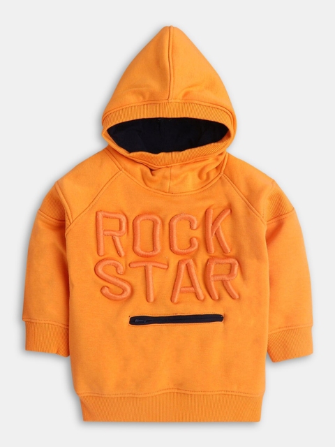 

Hopscotch Boys Orange & Black Typography Printed Pullover