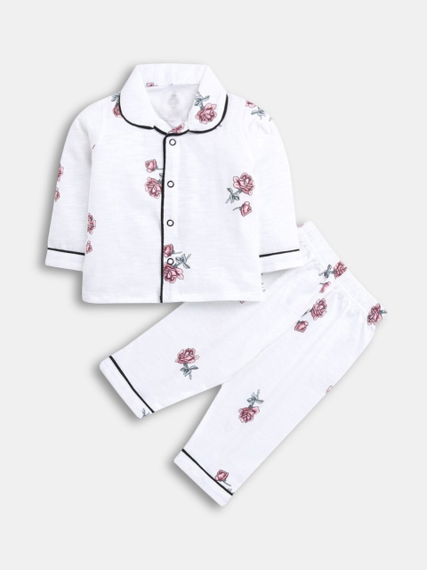 

Hopscotch Boys White & Pink Floral Printed Night suit