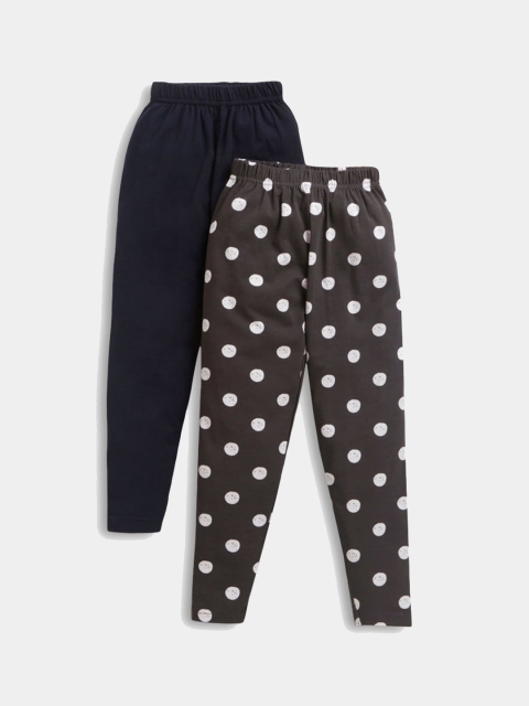 

Hopscotch Girls Pack of 2 Brown Printed and Navy Blue solid Leggings