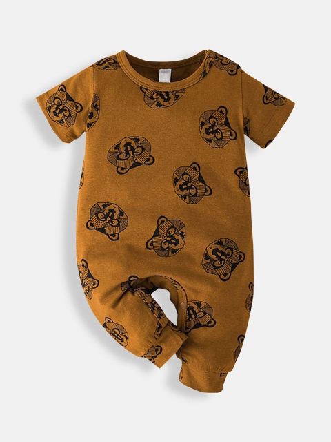 

Hopscotch Boys Brown & Black Printed Cotton Romper