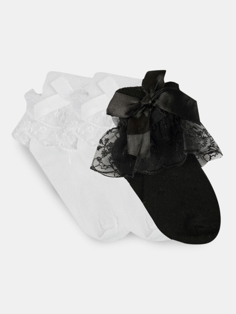 

Hopscotch Girls Pack of 3 Black & White Solid Ankle-Length Socks