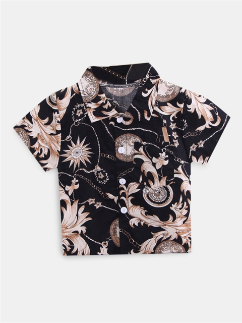 

Hopscotch Boys Black Floral Printed Casual Shirt