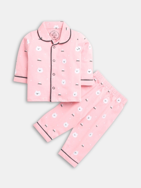 

Hopscotch Girls Pink & White Printed Night suit