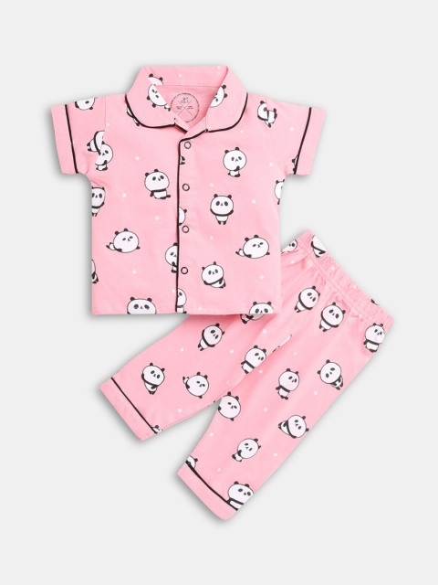 

Hopscotch Girls Pink & White Printed Night Suit
