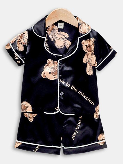 

Hopscotch Boys Black & Brown Printed Night Suit