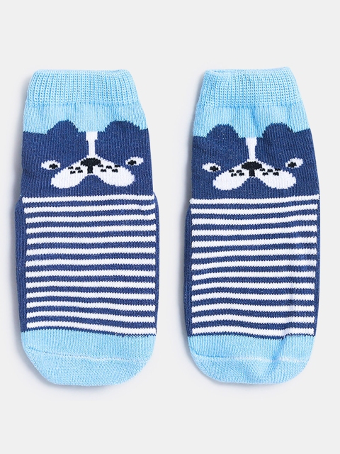 

Hopscotch Unisex Kids Blue Striped Patterned Anti-Skid Ankle Length Cotton Socks