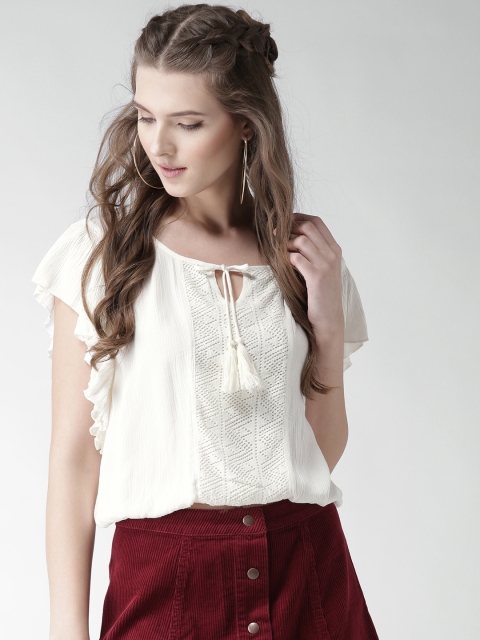 

Aeropostale Women Cream-Coloured Crochet Detail Blouson Top