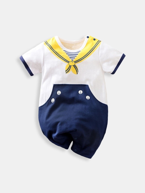 

Hopscotch Infant Boys White All-Over Printed Rompers