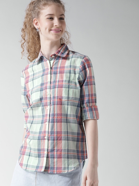 

Aeropostale Women Mint Green Checked Casual Shirt
