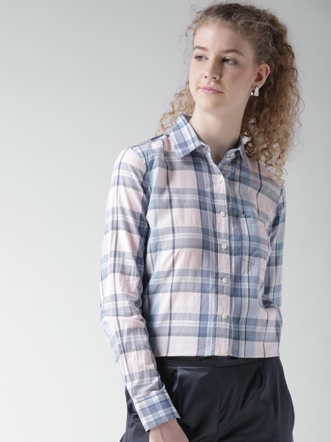 

Aeropostale Women Blue & Pink Checked Casual Shirt