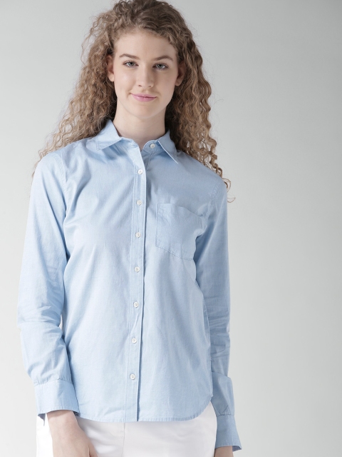 

Aeropostale Women Blue Solid Casual Shirt