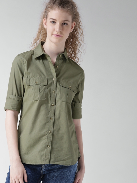 

Aeropostale Women Olive Green Solid Casual Shirt