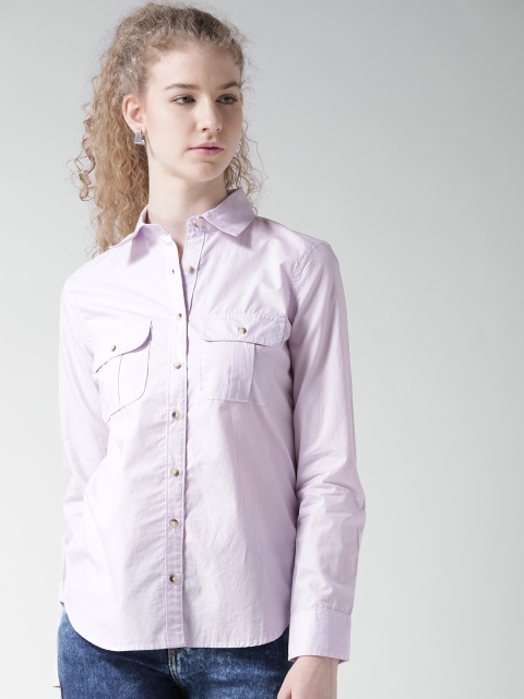 

Aeropostale Women Lavender Solid Casual Shirt